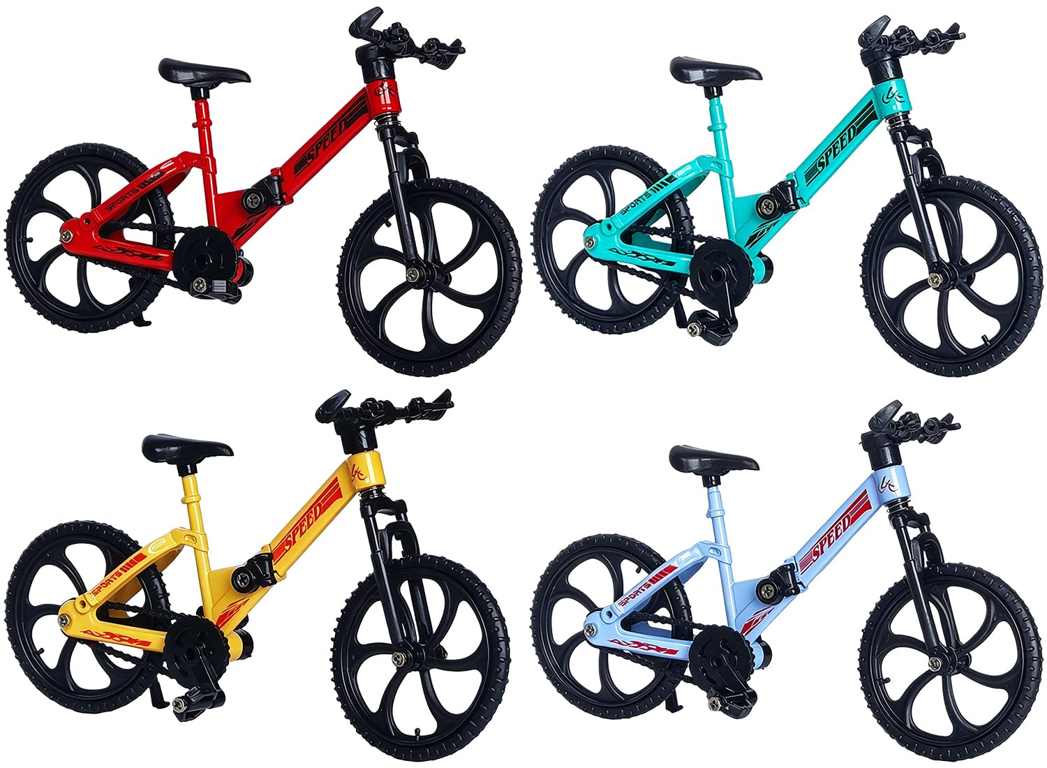 MIFKLMV Finger Bike, 4PCS Finger BMX Fingers Mountain Bike Fidget Toys Minature Bicycle Model Fingers Toy Bikes Mini Bicycle Toy Bikes Model Kit Cake Topper Office Home Desk Ornament(A)