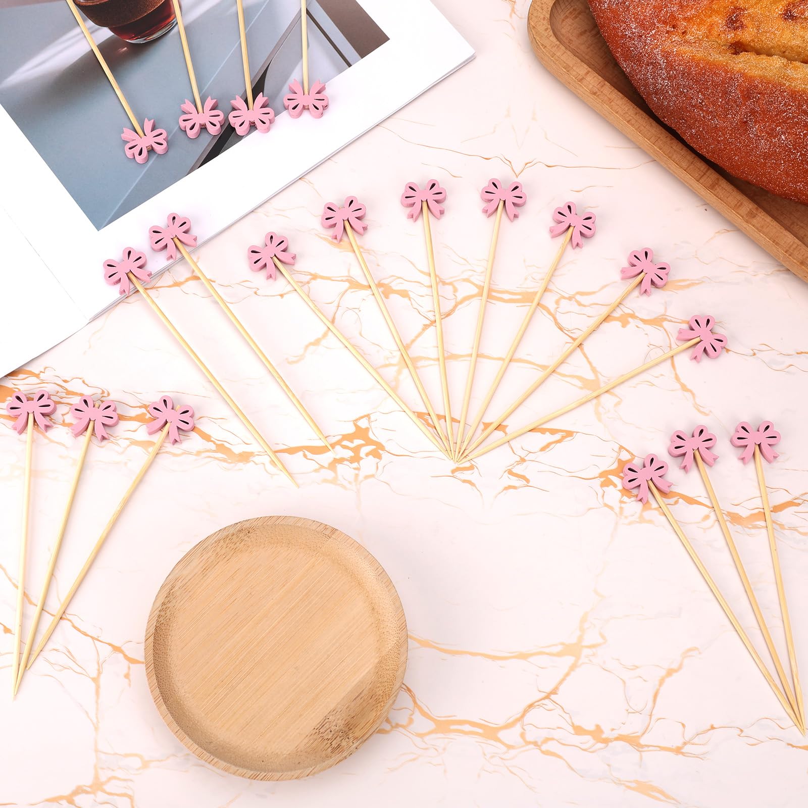 Pink Bow Toothpicks Fancy Cocktail Sticks For Appetizers