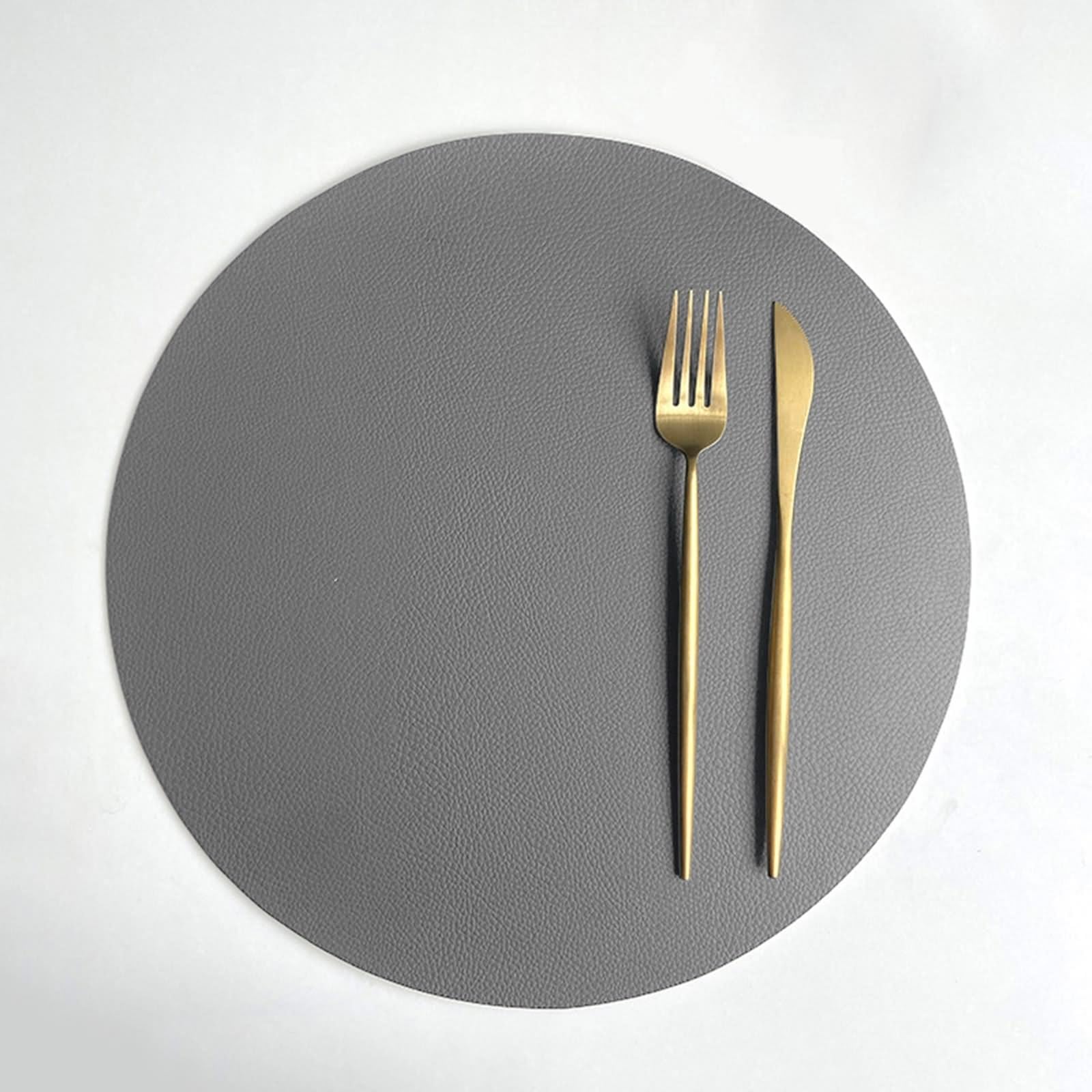 Platzdeckchen Landhausstil 6er Set, Place Mats Autumn 32cm Wendbarer Zweifarbiger Uni-Look Leder Dunkelgrau Beige