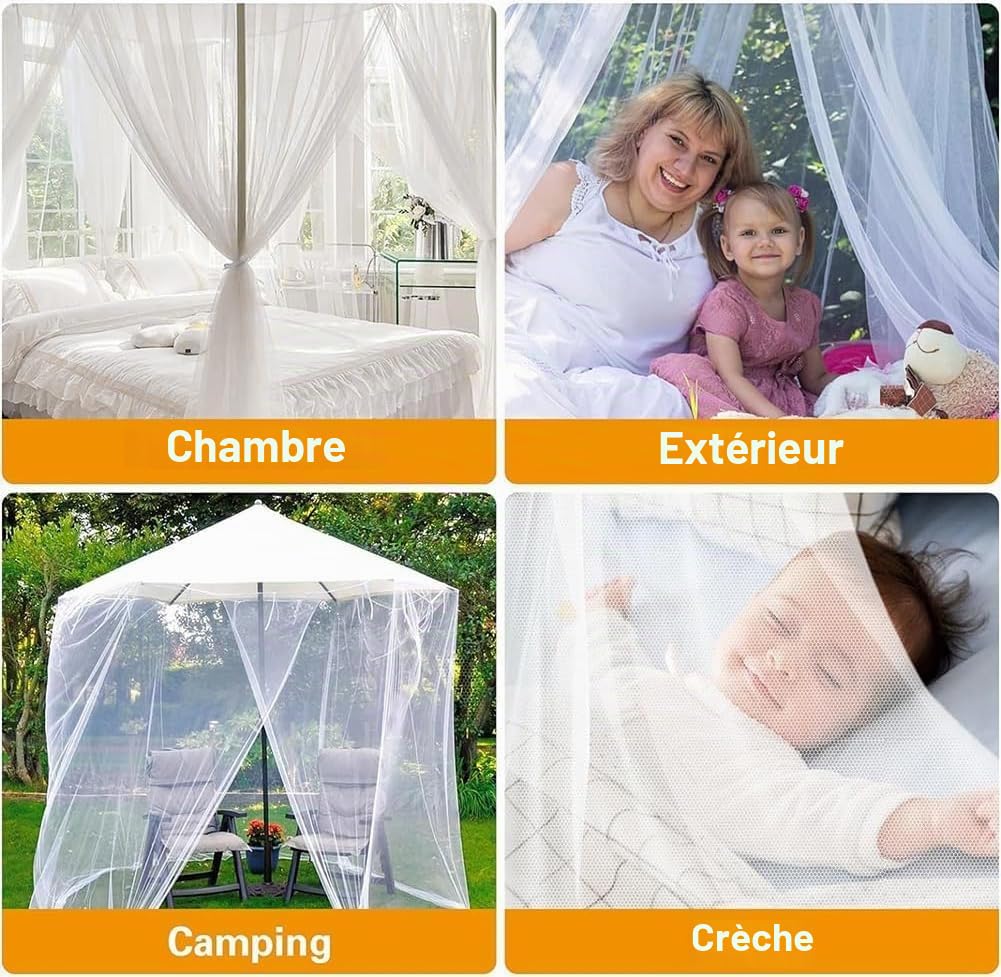 Grand Carré Princesse Lit À Baldaquin Net Luxe - Moustiquaire de Voyage Avec Ouverture sur Trois Côtés pour Extérieure, Chambre, Patio, Hamac, Pont (150x200x200)