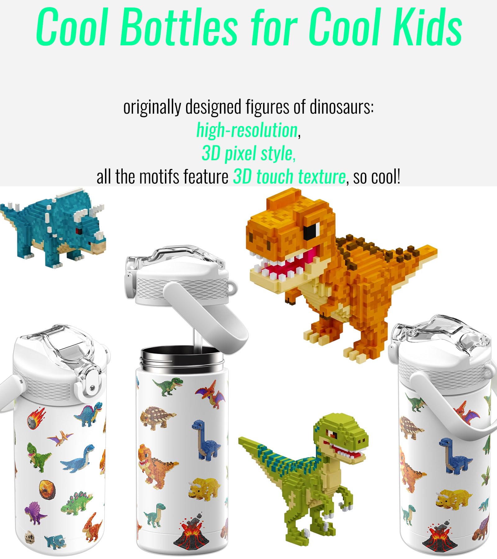 MYFOREST 400ml/14oz Insulated Kids Water Bottle, Odor-Free Surgical Grade Liner, Dishwasher-Safe, Name Spot - Image 2