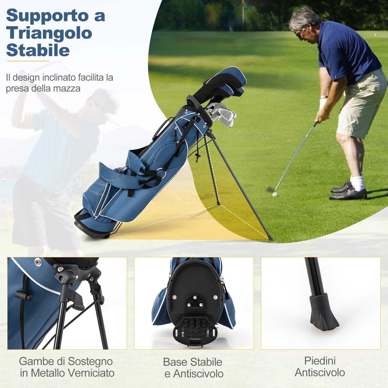 GYMAX Borsa da Golf, Sacca da Golf con Cavalletto, 20,5 x 14 x 125 cm