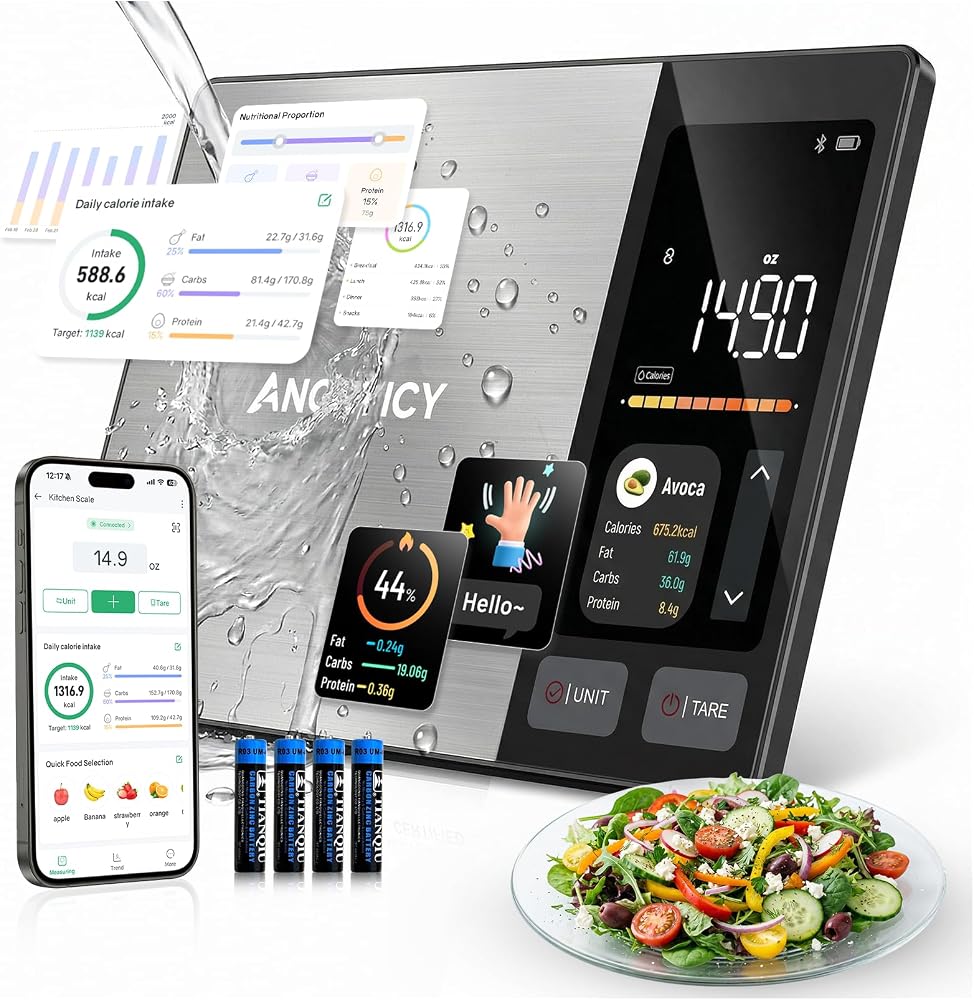 Smart Food Scale with Nutritional Calculator, Free APP with 24 Nutrients | Supports Tracking Calories, Macro - Stainless Steel Digital Food Scale for Meal Prep Weight Loss, Grams/Ounces, 11lb Capacity