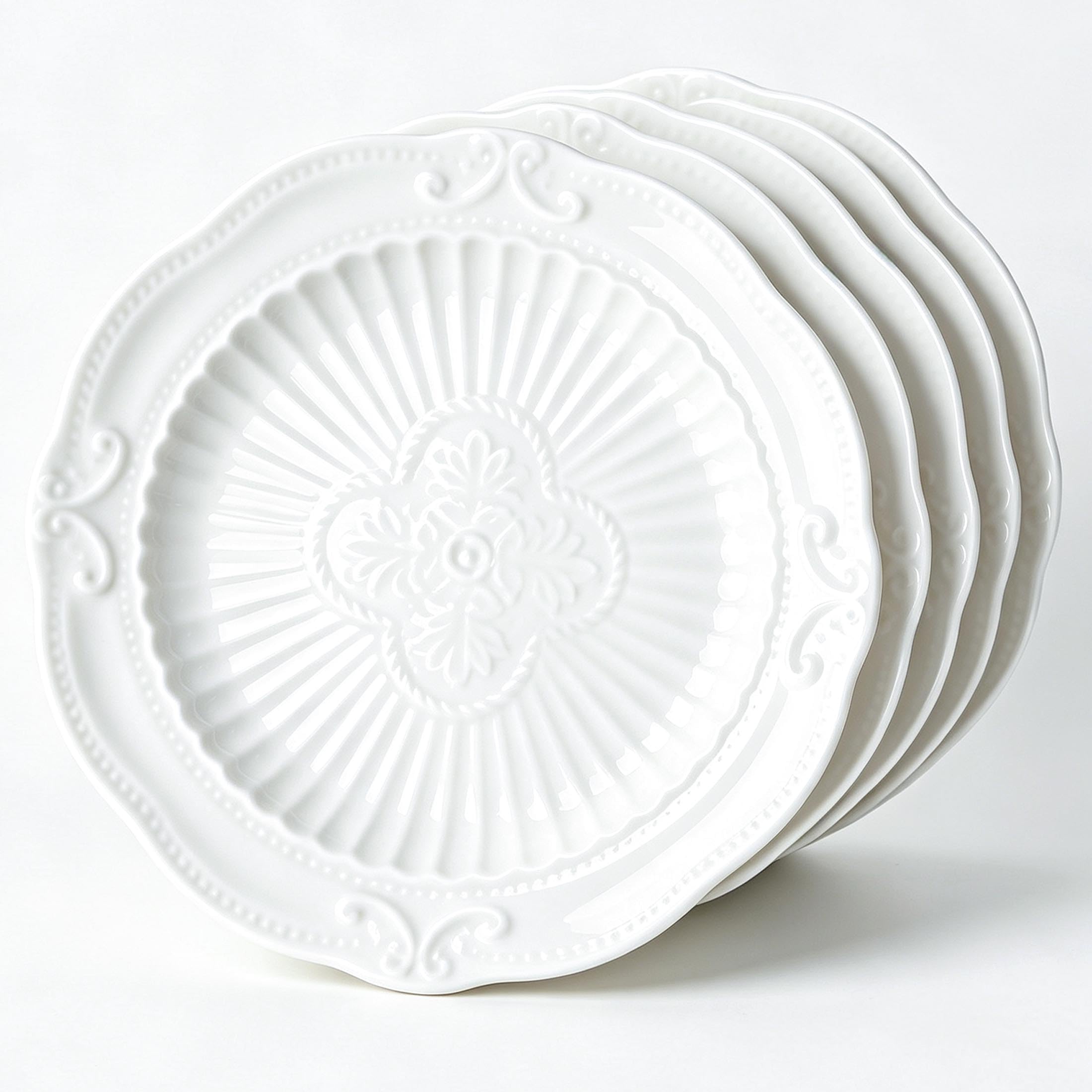 5 Pcs Ceramic Dessert Plates Set - 6 Inch Mini Appetizer Plates for Kitchen, Small White Embossed Salad Plates for Cake Snacks Side Dish, Microwave &amp; Dishwasher Safe Dinnerware Sets