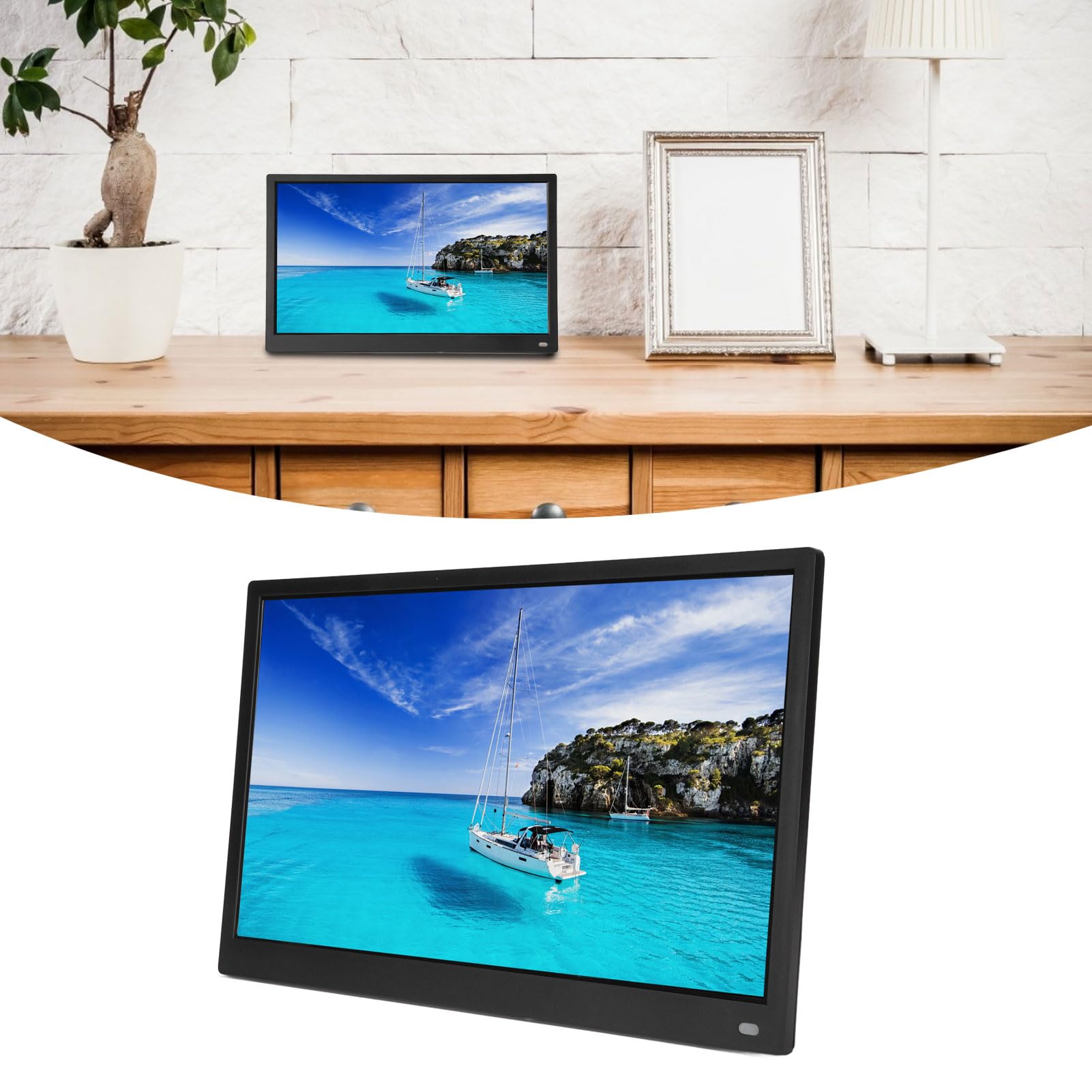 Tosuny 15 Zoll Digital Bilderrahmen, Elektronischer Fotorahmen mit 1920 X 1080P Full View HD Bildschirm, Automatische Drehung, Desktop-/Wandmontage Möglich, Fernbedienung, Sofortiges (Black)