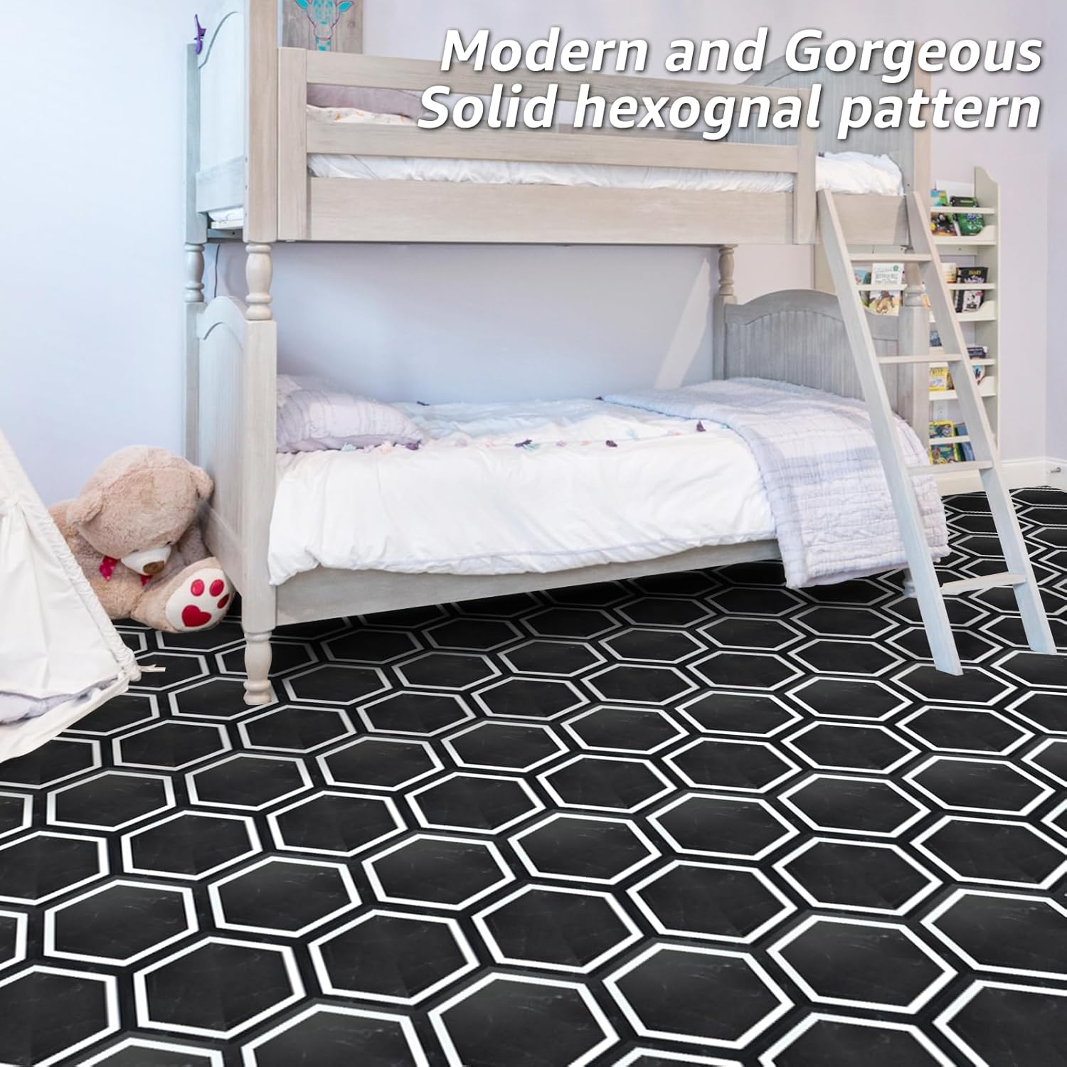 Black Marble Hexagon Peel and Stick Waterproof Vinyl Floor Tiles