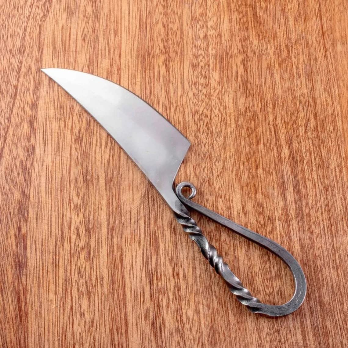 Ensemble de 2 couverts crénelés médiévaux avec revêtement en cuir - manche en bois