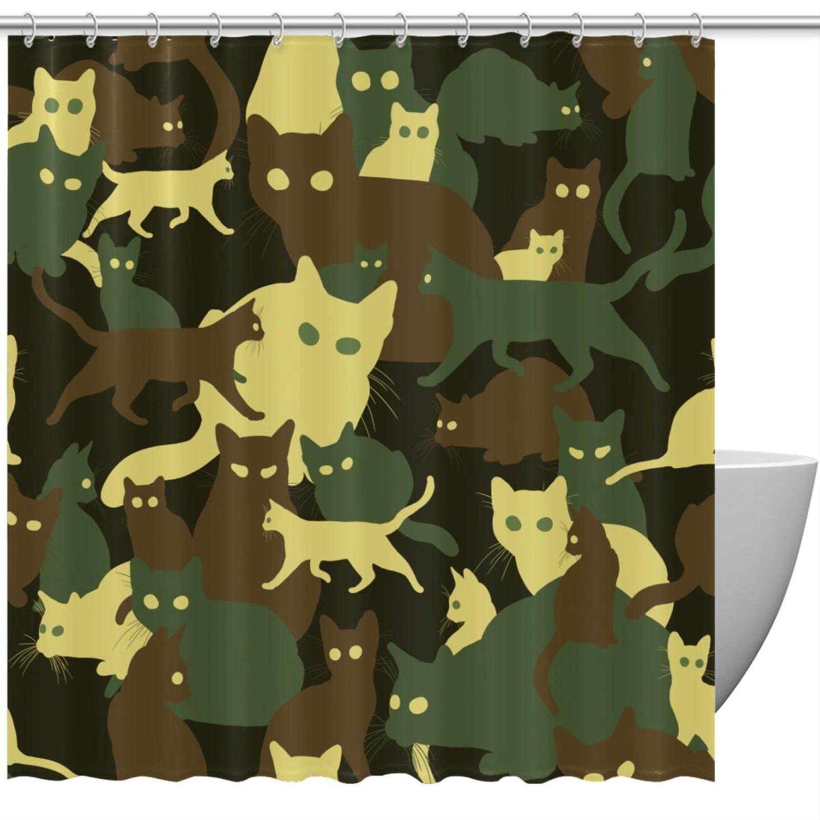 Rideau de douche motif chat camouflage pour baignoire familiale : style unique sans odeur