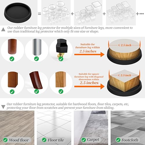 Miniatura 10 de Posavasos para muebles, 8 piezas de 3.5 pulgadas de goma antideslizante para piso, protectores de suelo de madera dura para muebles, patas de sofá,