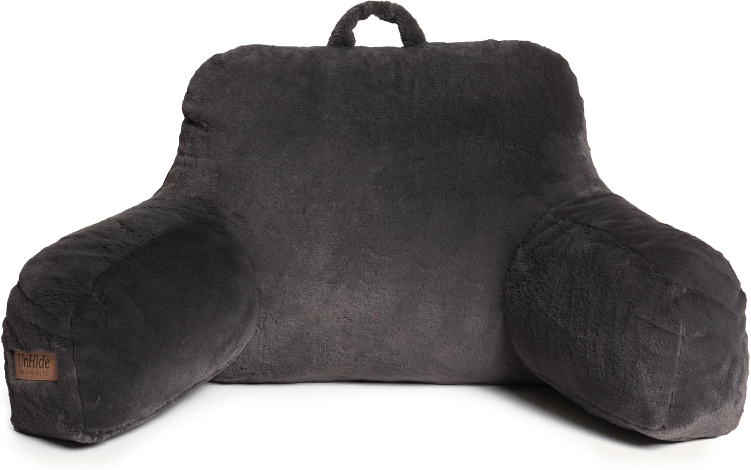 UnHide Squish Backrest Pillow - A Large Pillow with Arms for Sitting Up in Bed, Reading or Lounging - Removable, Washable Faux Fur Cover, Beige