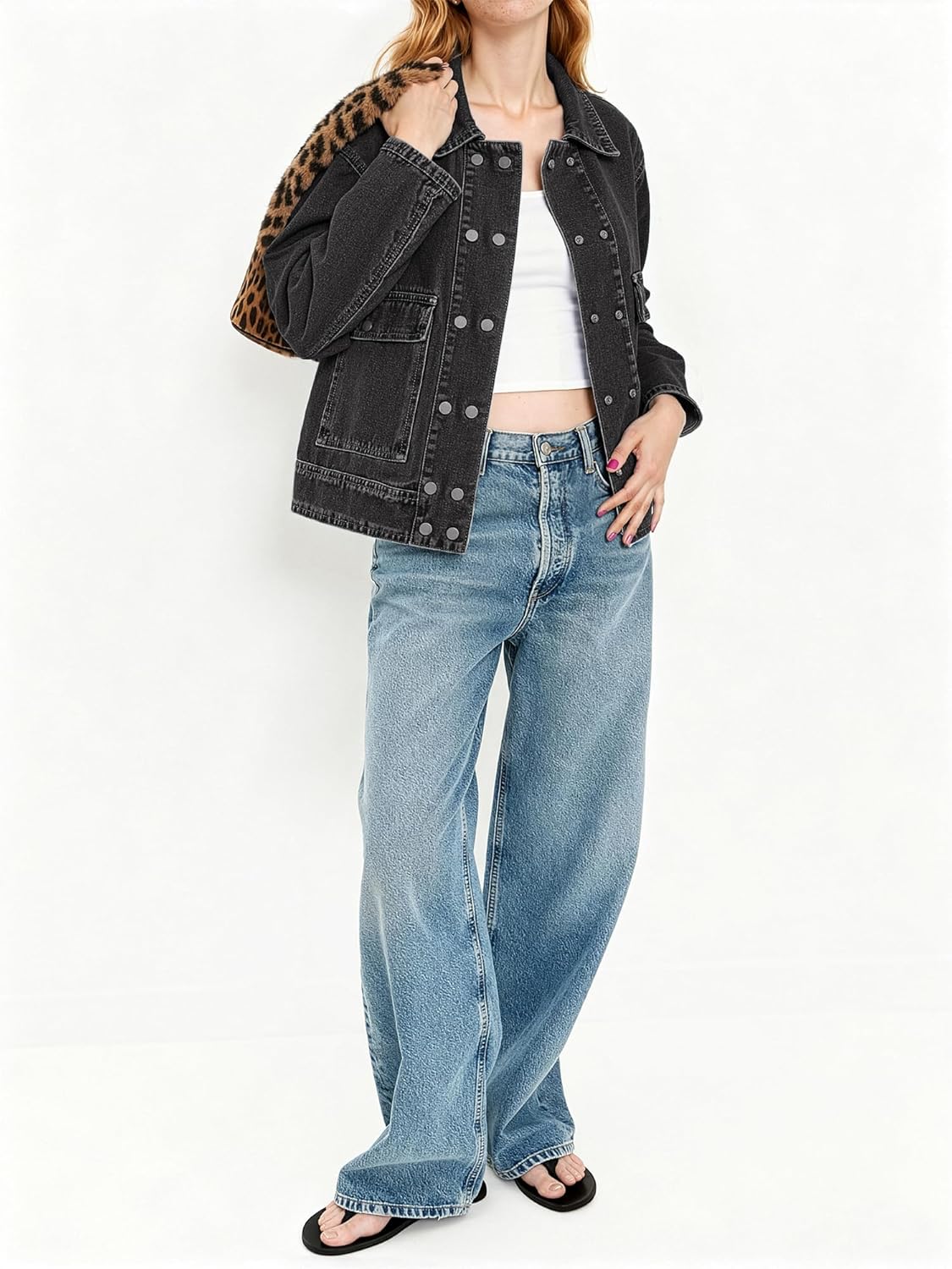 EMMIOL Womens Jean Jackets Long Sleeve Double-breasted Button Casual Denim Coat with Pockets - Image 5