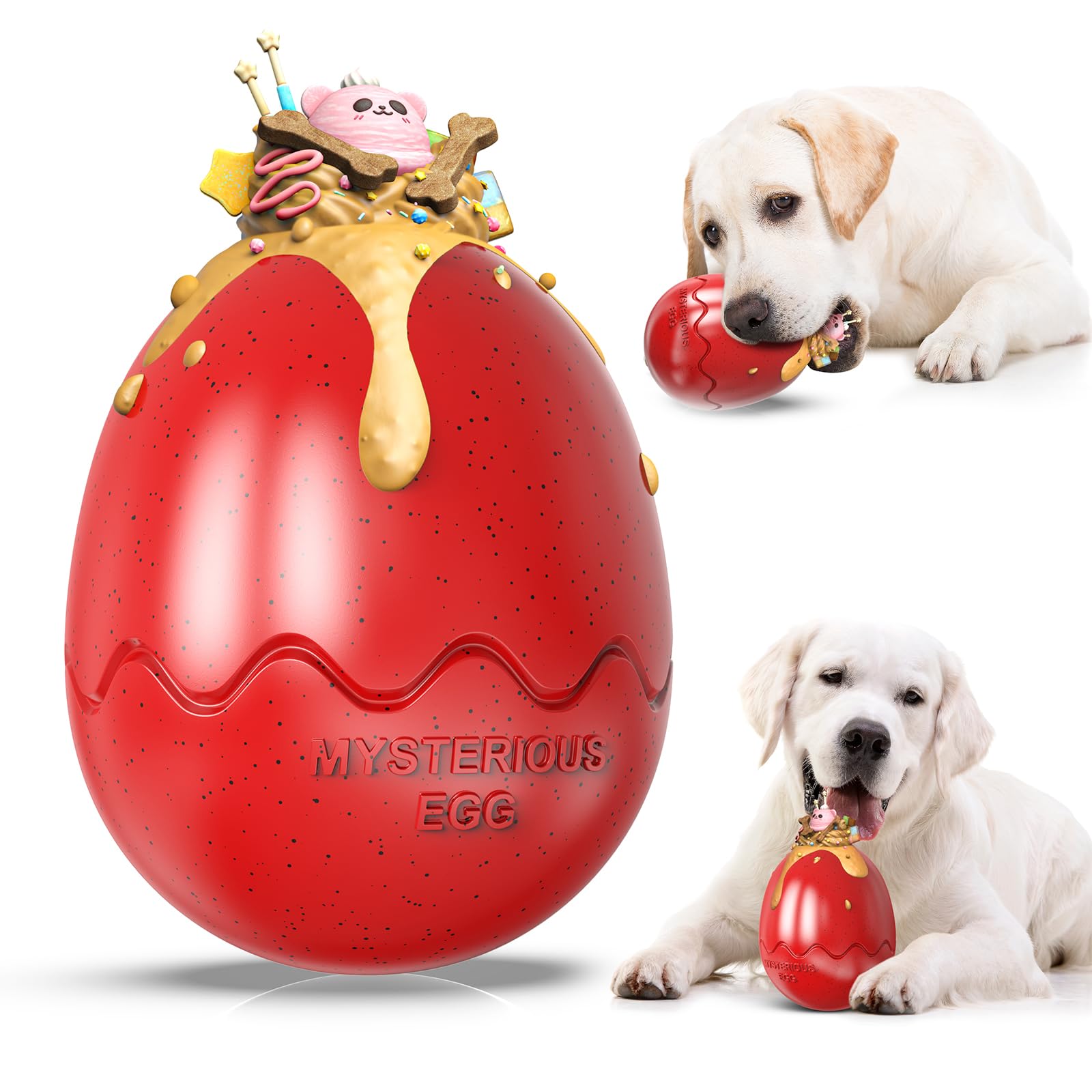 FYA Dog Puzzle Toy for Aggressive Chewers, Large & Medium Breeds - Interactive, Slow Feeder, Treat Dispensing, Indestructible, Red