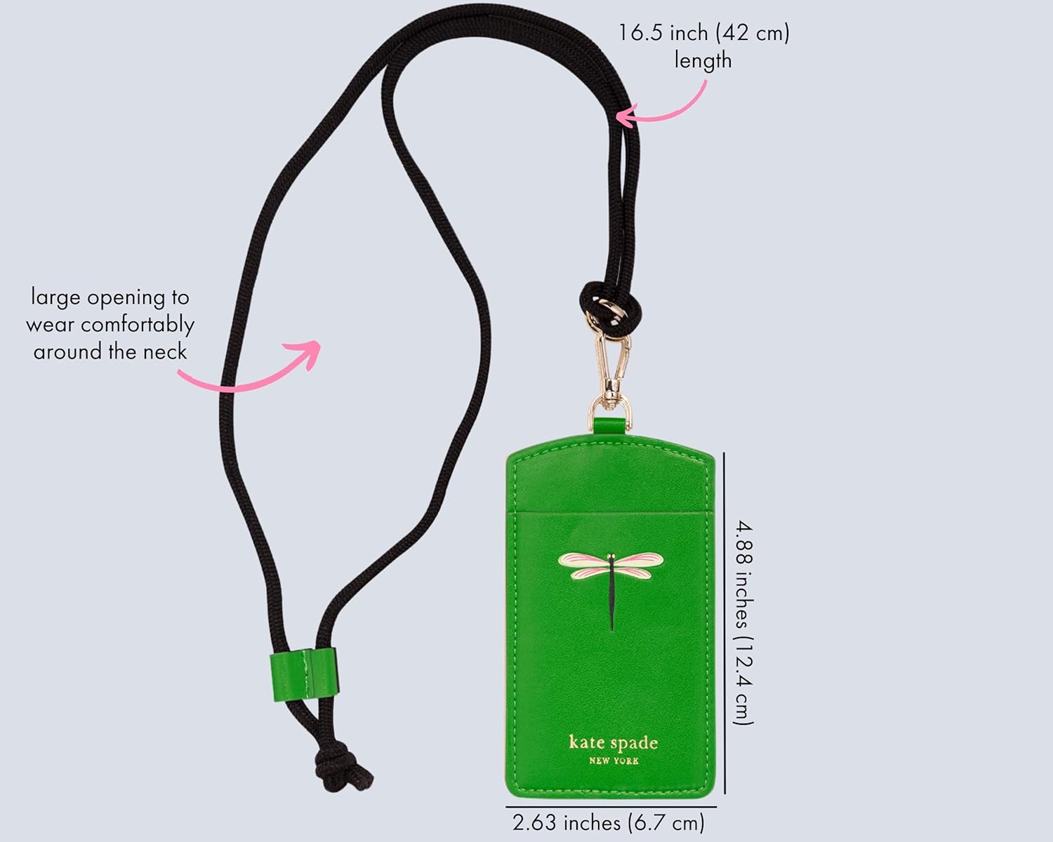 Kate Spade New York ID Badge Holder with Lanyard, Vegan Leather Slim Card Wallet, Name Tag Case for Work, School, or Travel, Dragonfly Flight - Image 2