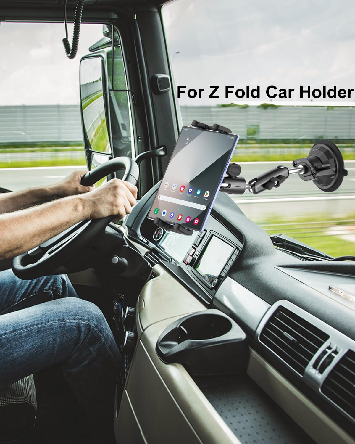Fold7 uchwyt samochodowy [Super przyssawka] przednia szyba uchwyt na deskę rozdzielczą uchwyt do składanego telefonu komórkowego, metalowe ramię stojak na smartfon Galaxy Z Fold 7, 6, 5, 4, 3