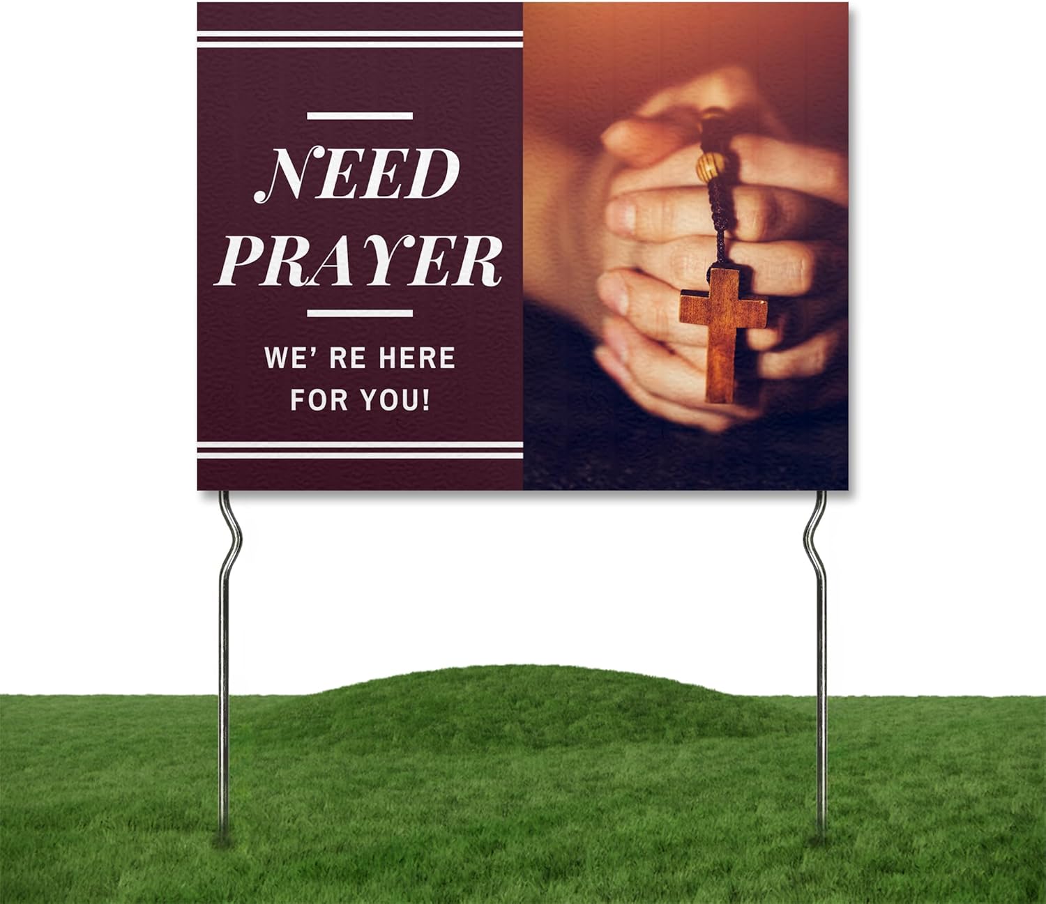 Need Prayer We’re Here for You! Yard Sign by DC | 24"x18" Double Sided Church Garden Sign with 13” Metal Stakes | Outdoor Signs Waterproof for Lawn, Patio, Sidewalk & House | Set of 2 | Made in USA