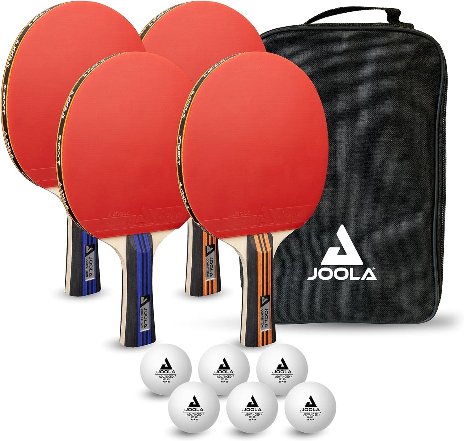 JOOLA Tischtennisplatte Outdoor Aluminium PRO Wetterfest mit Tisch Abdeckung & Tischtennisset Family Advanced, 4 Tischtennisschläger + 6 Tischtennisbälle 3Star + Tragetasche, Advanced Level, 28x18x8cm