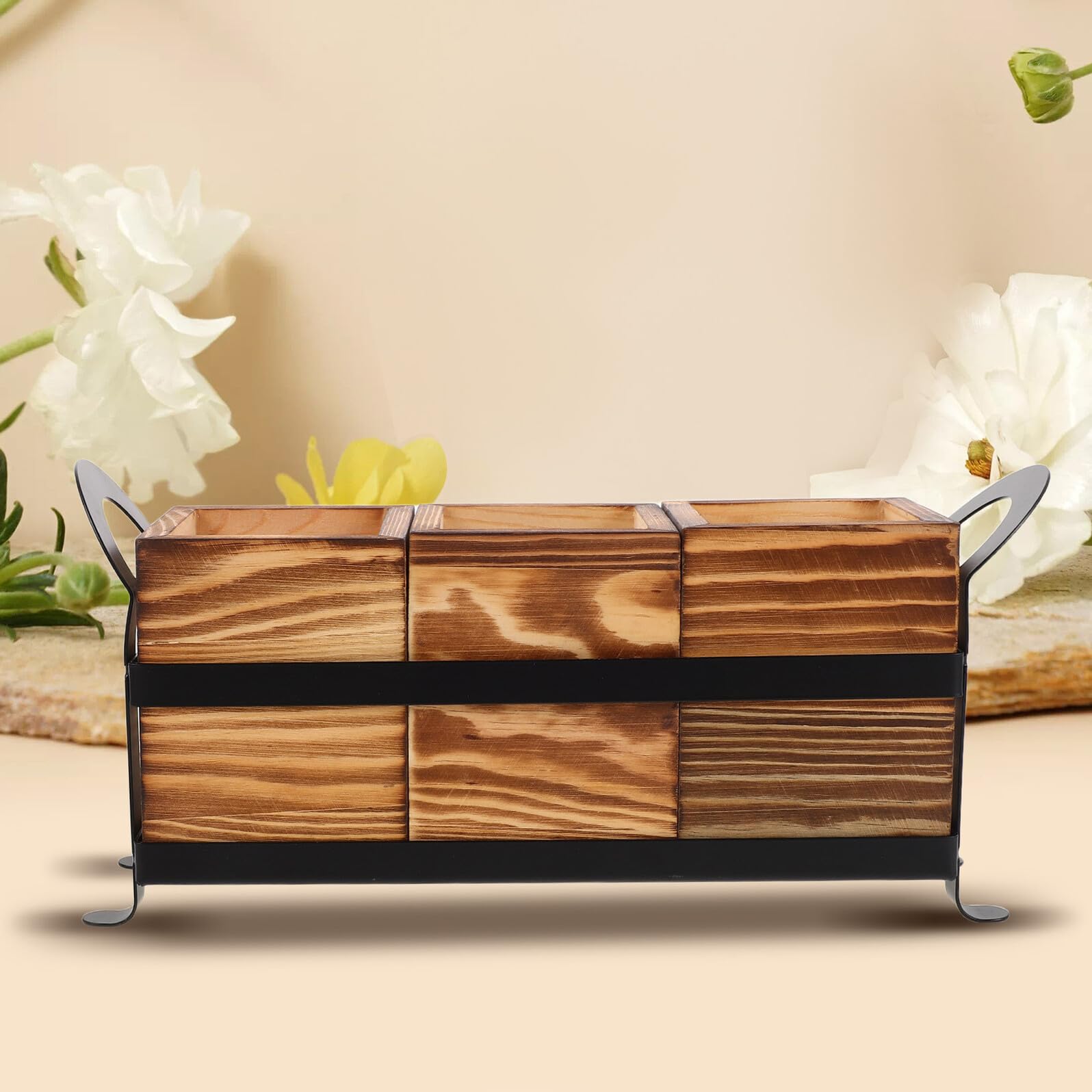 Hemobllo Range-ustensiles Bois Compartimenté Organiseur Couverts et Pinceaux Maquillage Support de Rangement Cuisine et Bureau Bois Massif Élégant et Facile à Nettoyer