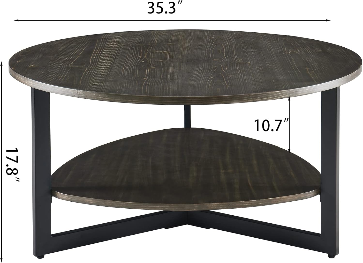 MODERION Round Coffee Table for Living Room, 35.3" Large Farmhouse Cocktail Table with Storage Shelf, Circular Wood Center Tea Table with Metal Leg, Sofa Table, Easy Assembly, Brushed Black KFZ2338BK
