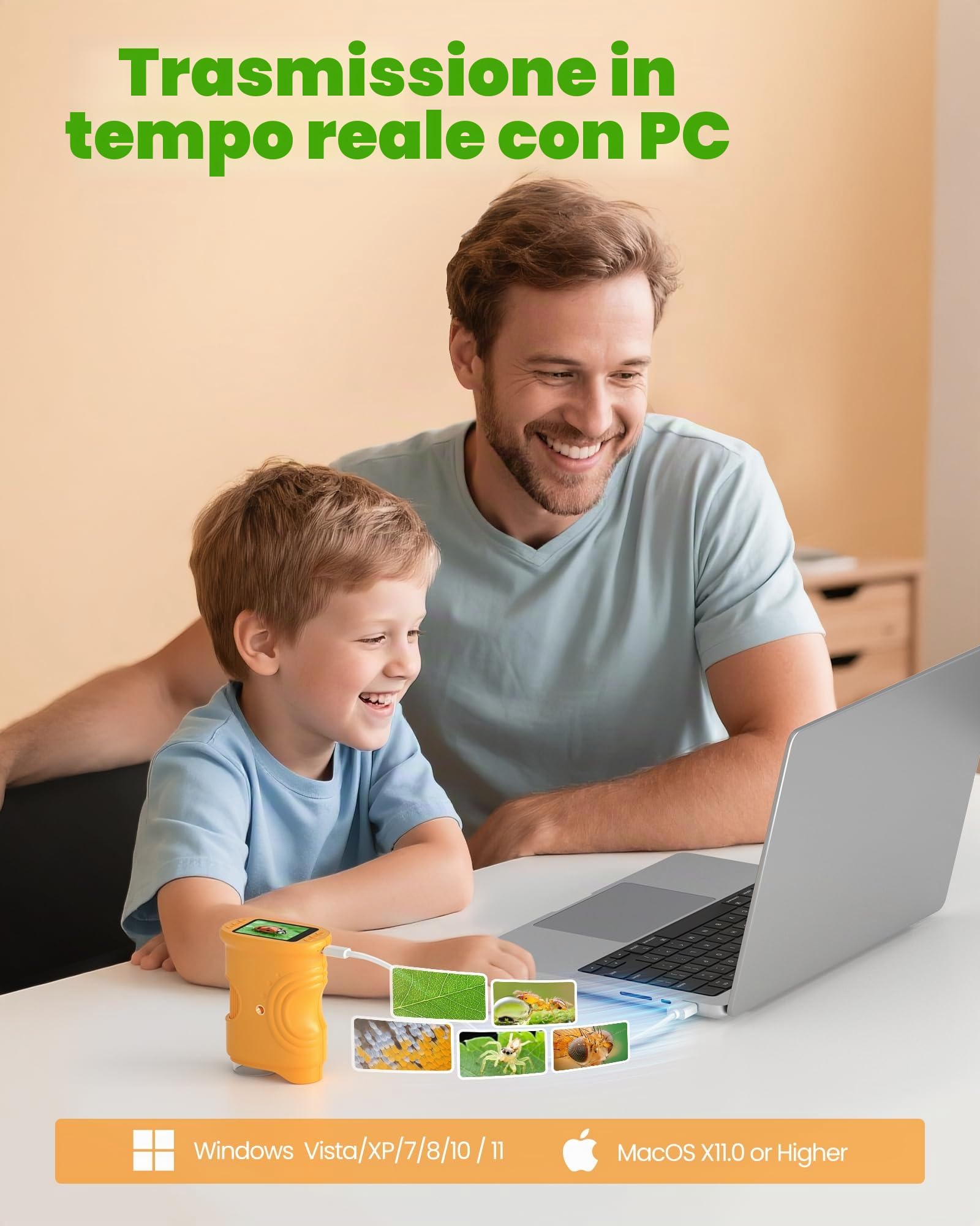 1000X Digitale Microscopio Bambini Portatile: Lente Ingrandimento Tascabile con 2.0" IPS Pollici ＆ 8 LED Luce - Natale Regalo Bambina 3-8 8-12 Anni Maschio - Idee Giochi Kids