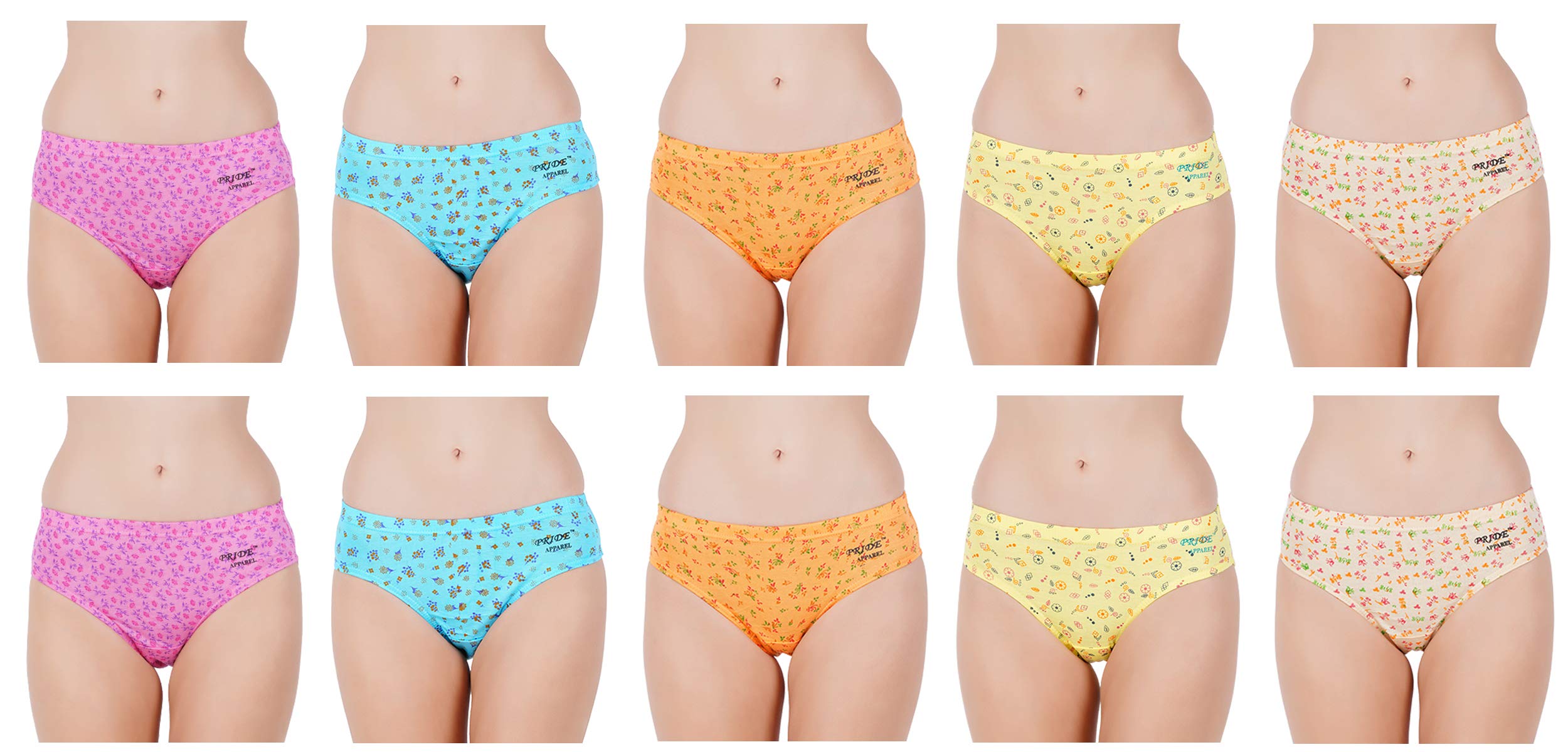 100% Cotton Womens Briefs Soft Inner Elastic | Innerwear Panty Hipster Combo Set (Pack of 10,90Cm) Multicolour-image-7