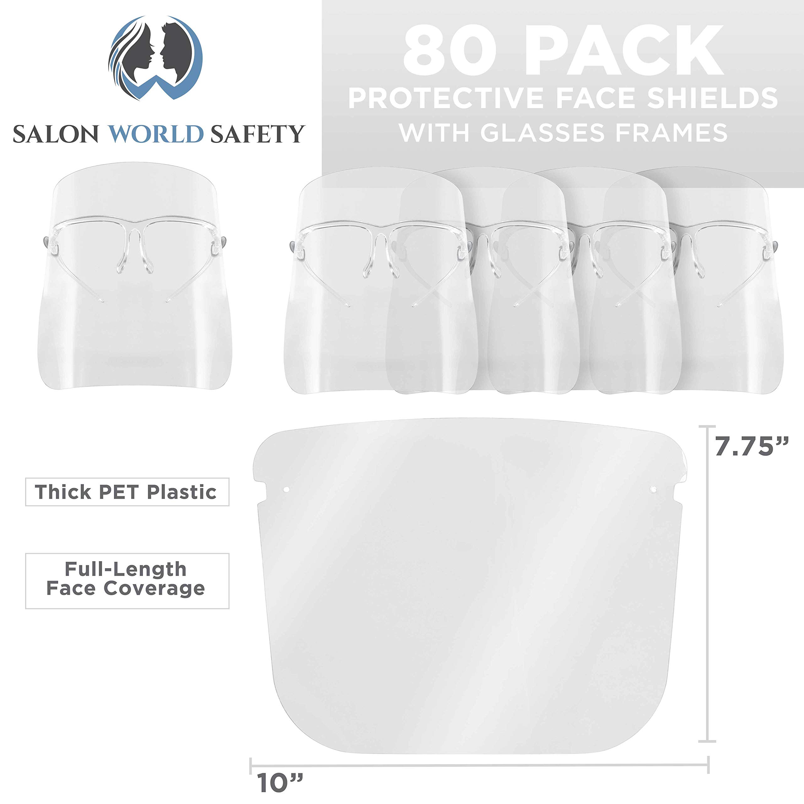 TCP Global Salon World Safety 80 - Lot de 20 paquets de 4 masques de protection pour le visage - Ultra Clear Protective Full Face - Protection des yeux, du nez, de la bouche - Antibuée
