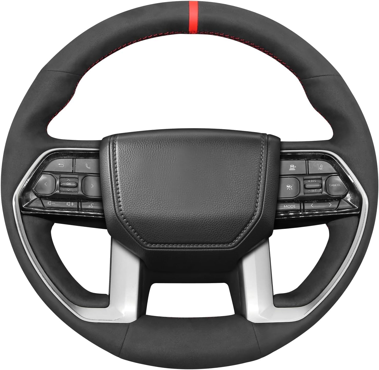 Custom OEM Black Genuine Leather Suede Steering Wheel Cover for Toyota Tacoma 2024 / Tundra 2022 2023 2024 / Sequoia 2023 2024 Car Hand Stitched Interior Accessories