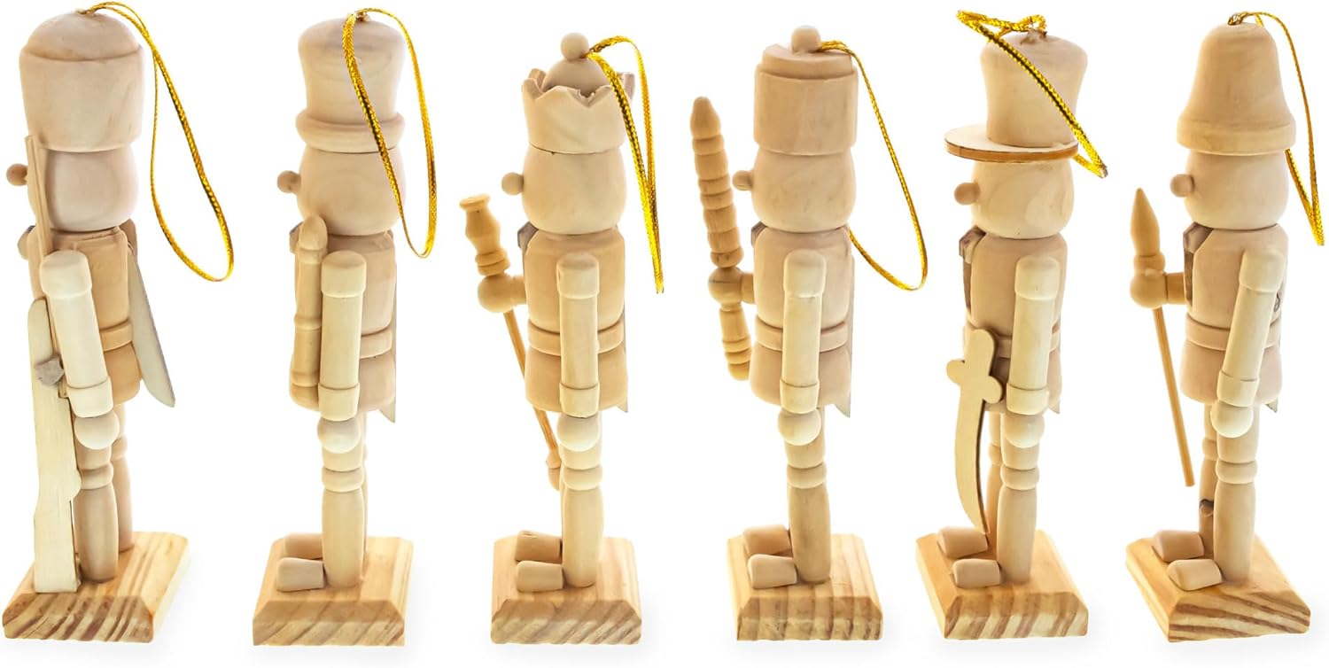 BestPysanky Set of 6 Unfinished Wooden Nutcrackers DIY Craft Kit 5 Inches