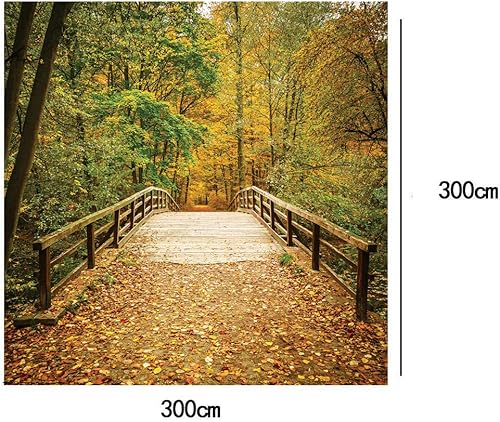 Miniatura 3 de LYWYGG Fondo de otoño de 10 x 10 pies, hojas amarillas, paisaje de otoño, fondos de fotografía de fondo de puente caducifolio, fondos de estudio