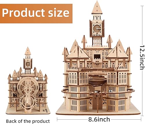 Miniatura 7 de Rompecabezas de madera 3D para adultos y adolescentes, kit de construcción de rompecabezas de madera de castillo, luces LED, caja de música, cuentas