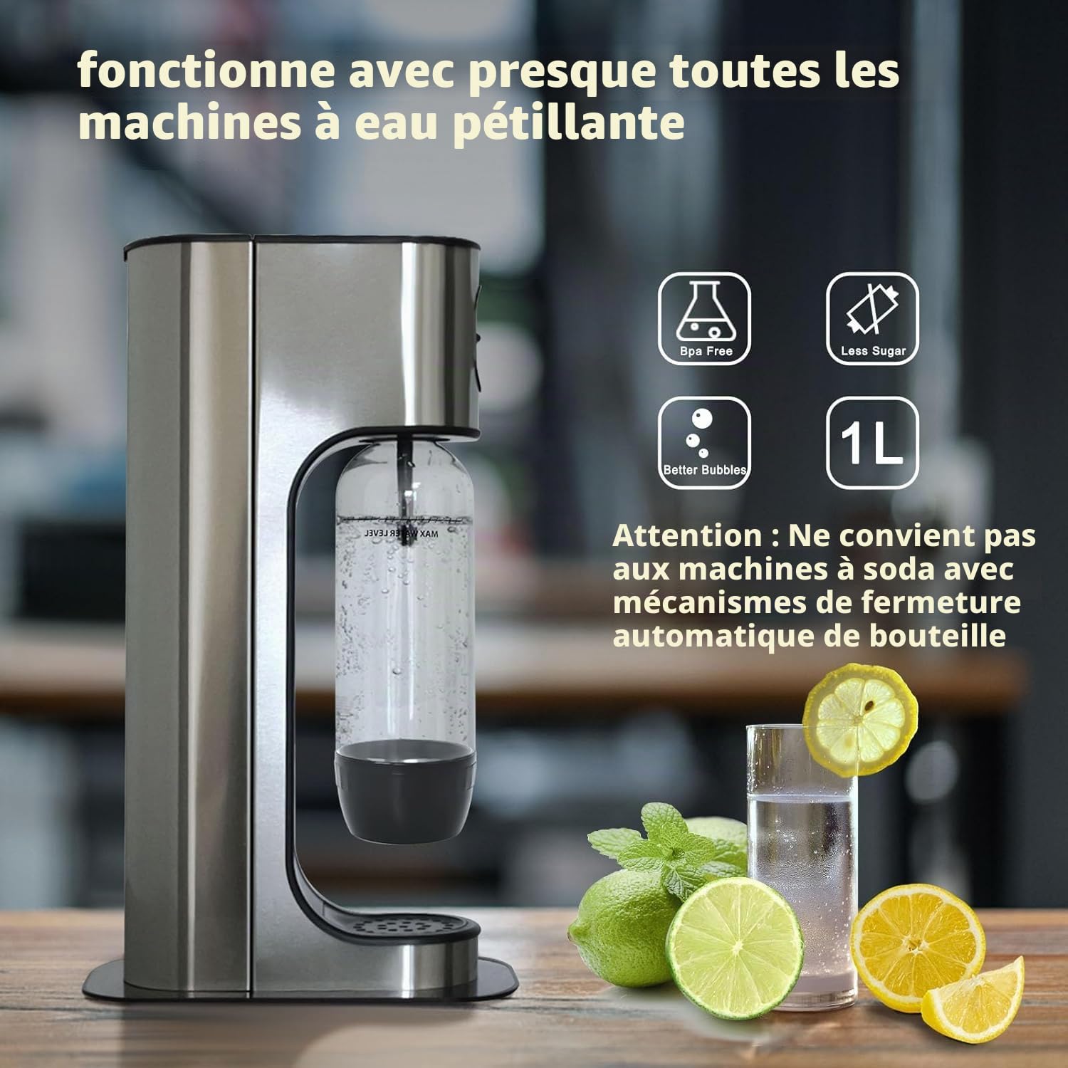 Soda Bouteilles, Lot de 3 Bouteilles de Soda Maker de 1L, Bouteille de Boisson Gazeuse de Rechange en PET Réutilisables, Bouteilles pour Machine à Soda sans BPA