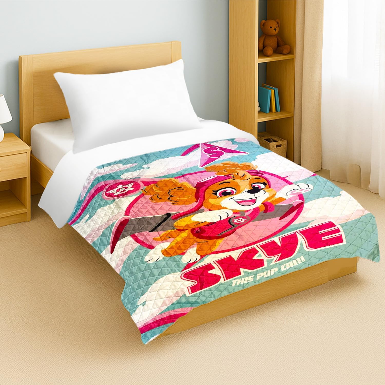 Paw Patrol Bedspread Twin Set - Bundle with Skye Quilted Bedspread for Twin Bed, Stickers, More | Paw Patrol Room Decor Bedding Set for Boys, Girls