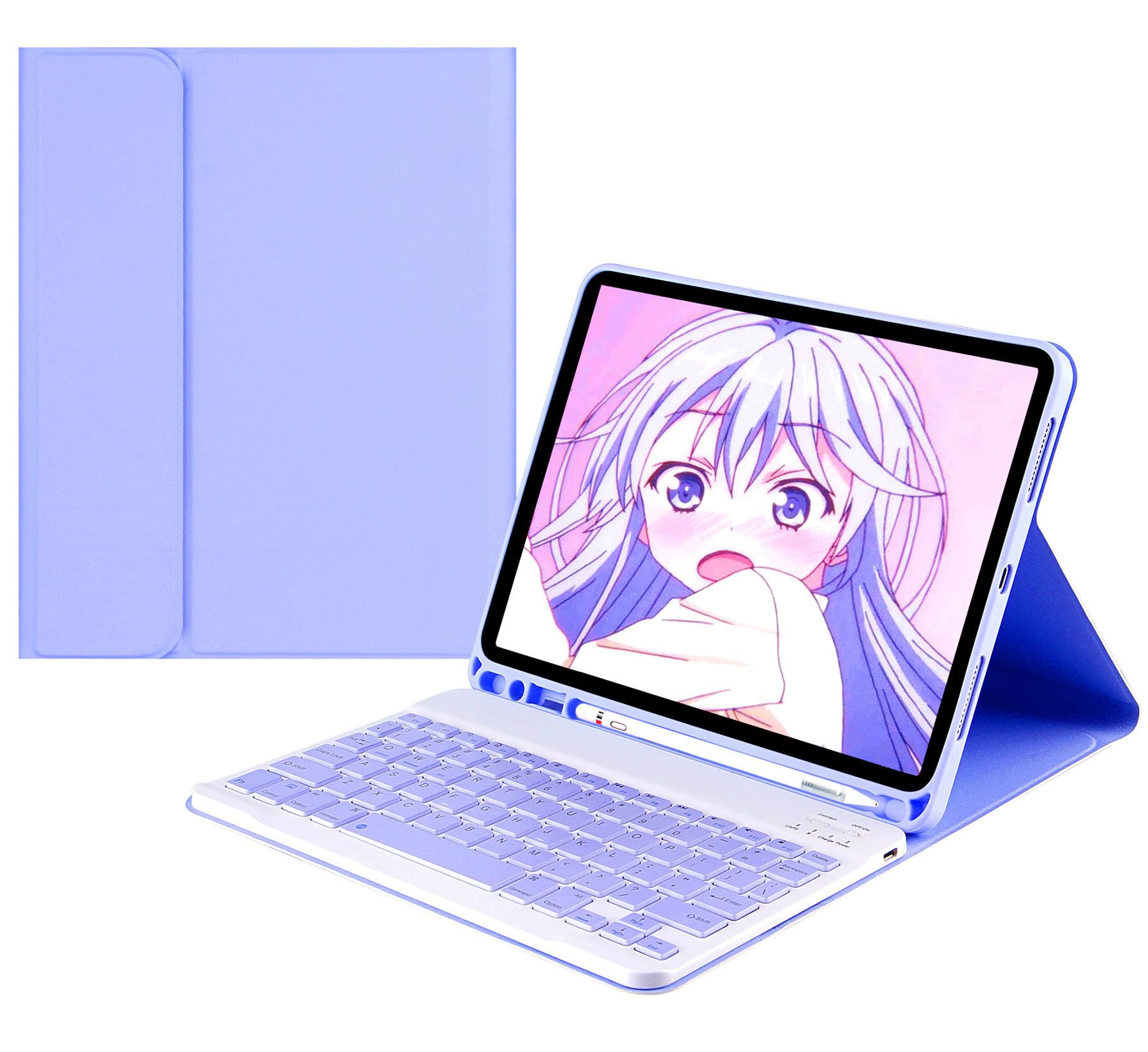 人気 Fire HD 10 Plus/HD 10 第11世代 2021 キーボード ケース 可愛い お洒落 手帳型 10.1インチ タブレット Fire HD 10 2023年型 キーボード付きケース マグネット 分離式 Bluetoothキーボード (紫)