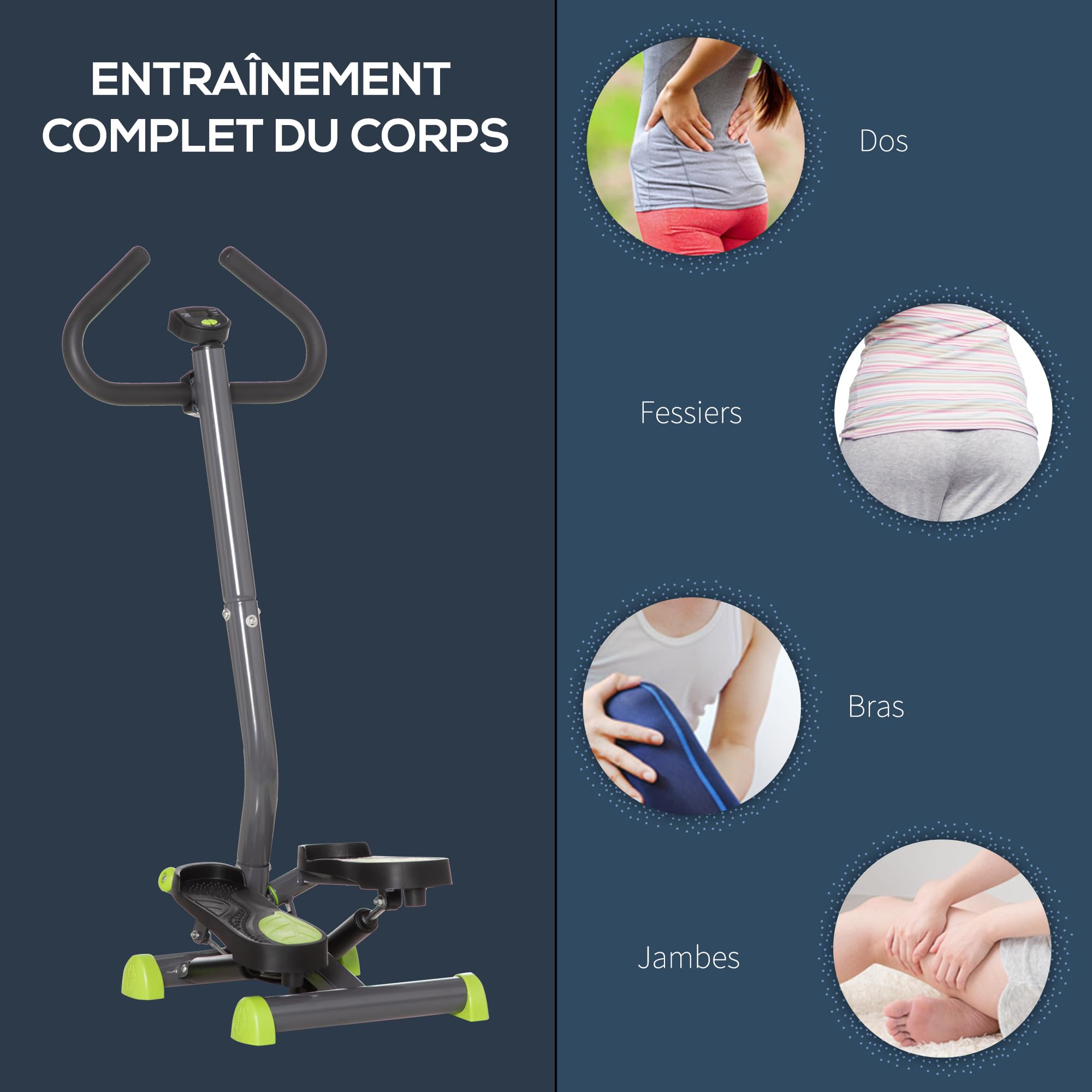 HOMCOM Stepper avec Guidon Stepper Fitness Appartement écran LCD résistance réglable Exercise Hanches Jambes lombes pour Maison Acier