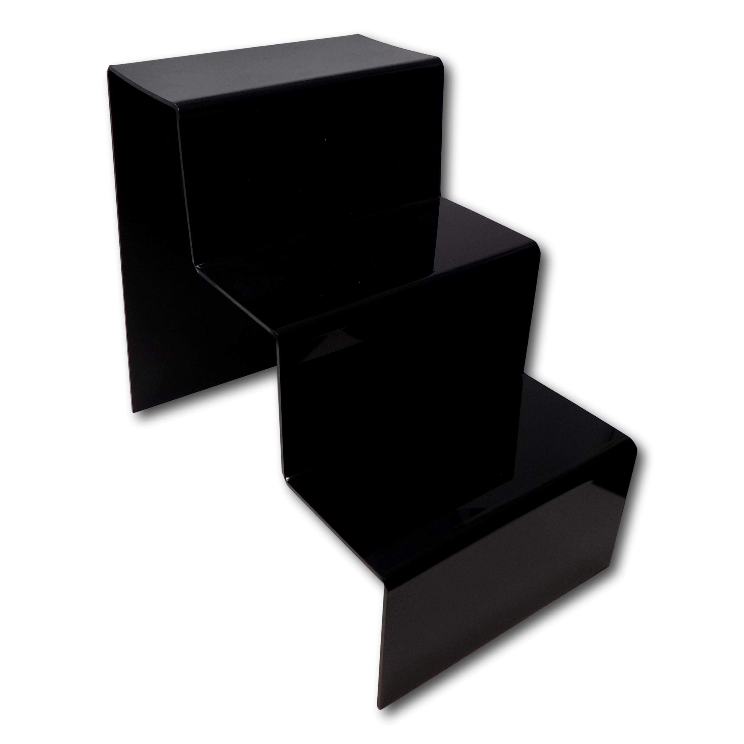 EPOSGEAR Three (3) Step Tier Clear or Coloured Acrylic Plastic Retail Riser Counter Display Plinth Stands - Perfect for Shops, Stalls, Ornaments, Models etc (Black, Extra Large)