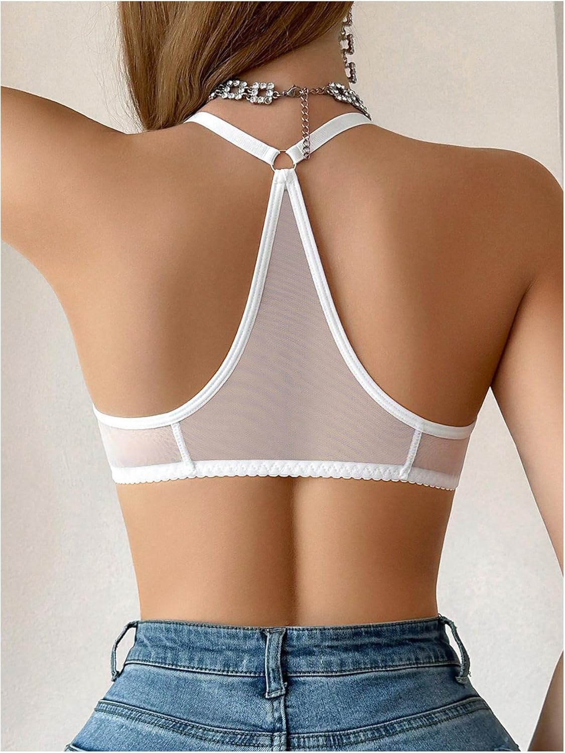 SOLY HUX Women's Sheer Mesh Through Bra Sheer Bralette Front Closure Deep V Neck Wireless Lingerie Sexy Lingerie Bra - Image 2