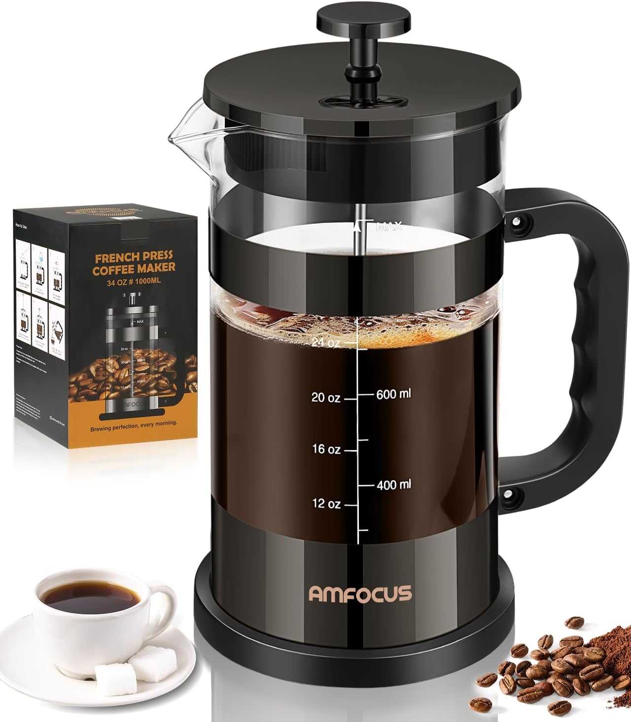 French Press Coffee Maker -34oz Classic Coffee Press Heat-resistant Borosilicate Glass Coffee Pot with 4-Level Disassemble Filters, Portable Cold Brew Coffee Maker for Travel Home(Dark Pewter) French Press Coffee Maker -34oz Classic Coffee Press Heat-resistant Borosilicate Glass Coffee Pot with 4-Level Disassemble Filters, Portable Cold Brew Coffee Maker for Travel Home(Dark Pewter)