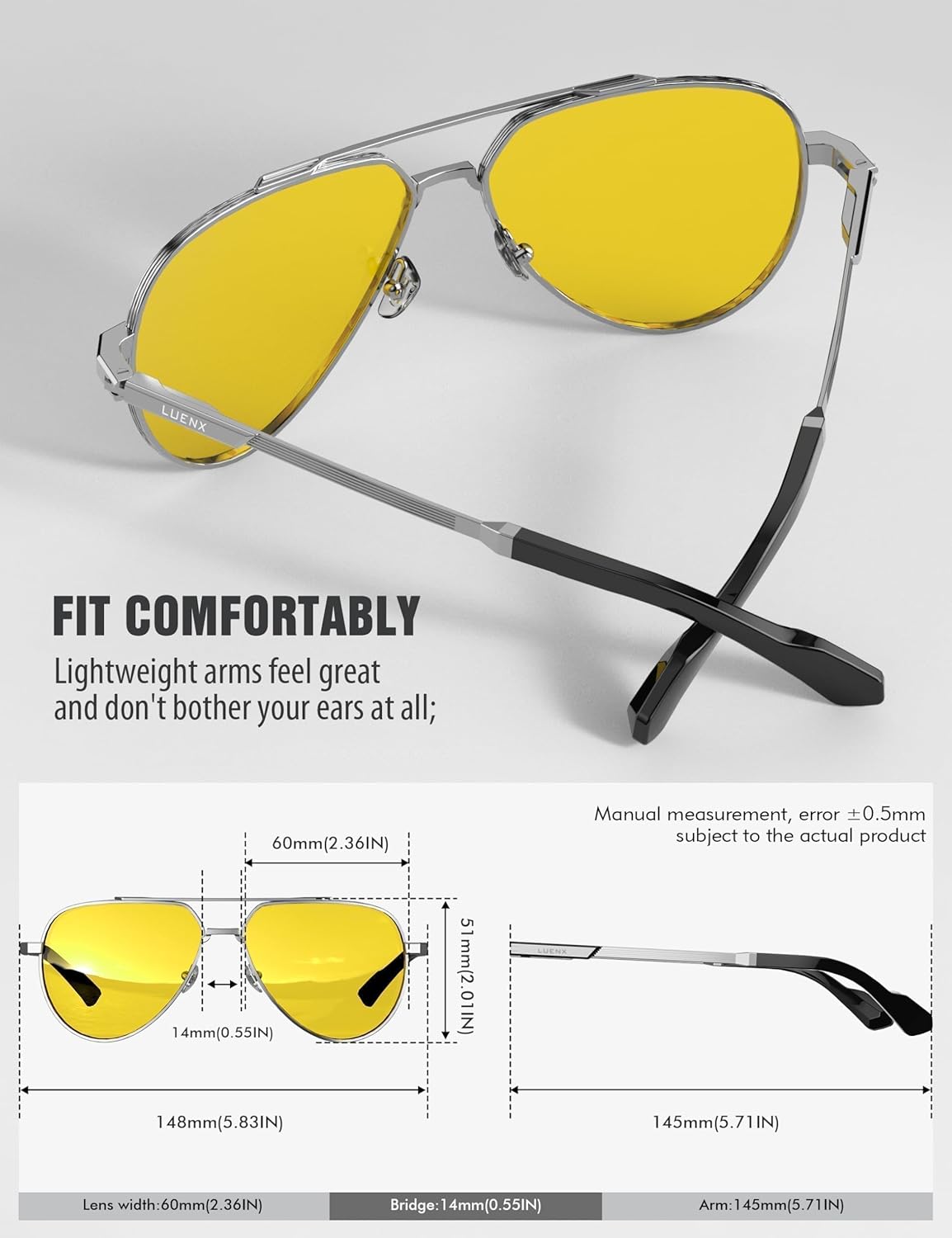 LUENX Aviator Sunglasses for Men Women Polarized Trendy Sun Shades UV 400 Protection - Image 4