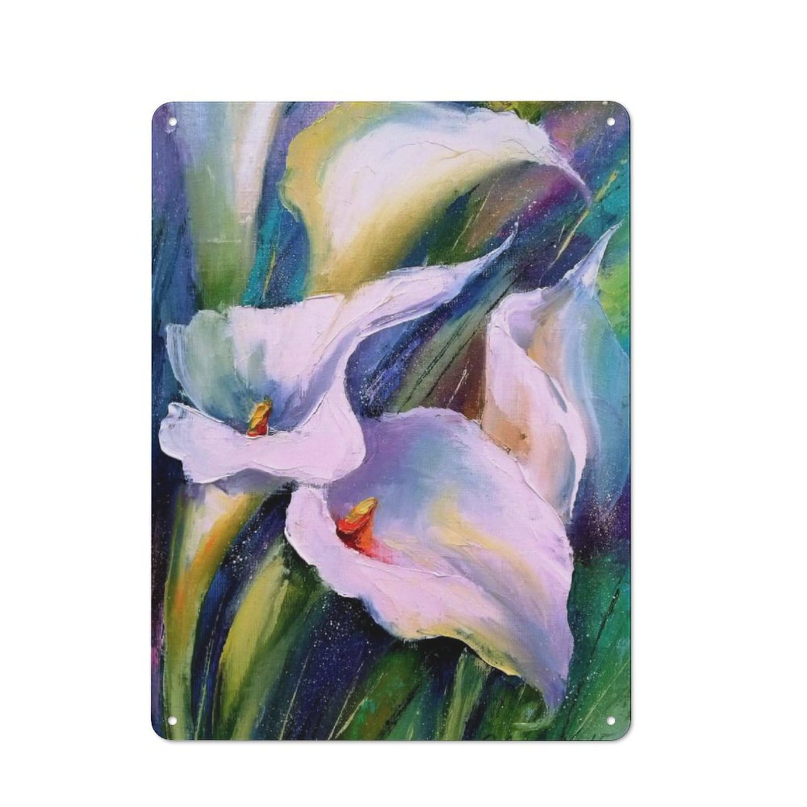 Junmoney Lilies Tin Wall Plaque 40X30cm With For Bar Or Restaurant, Suited To Bar Decor Enthusiasts