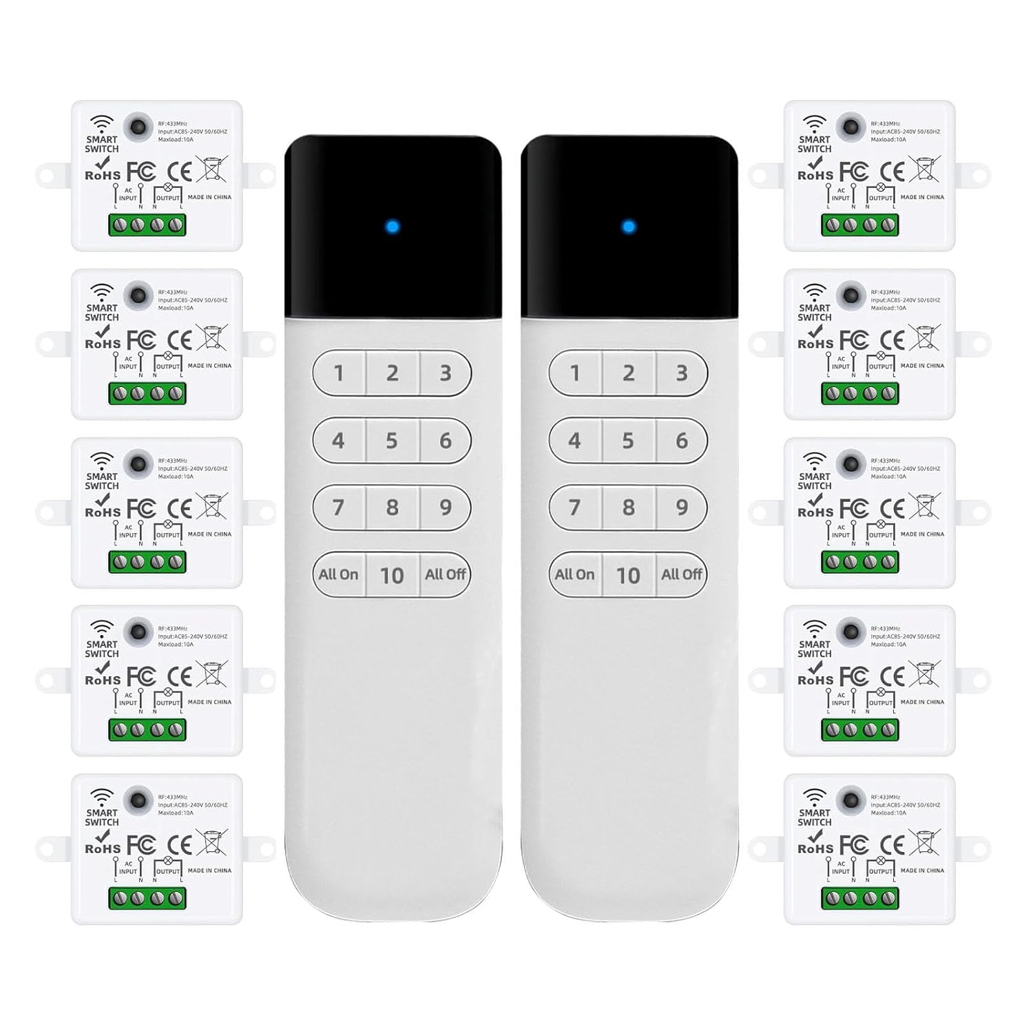 XUK Remote Control Outlet Wireless Light Switch, 220V/10A, Long Range for Fans, Christmas Lights, Small Appliances (Switch an Receive Kit(1V10))