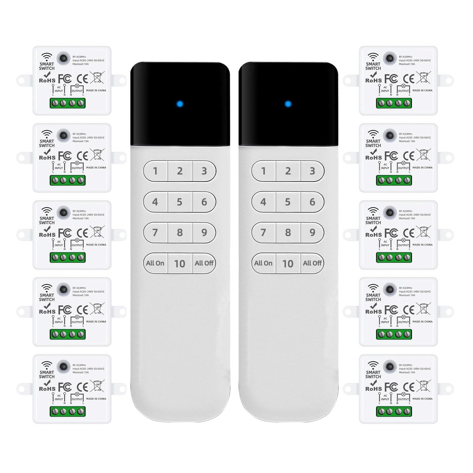 XUK Remote Control Outlet Wireless Light Switch, 220V/10A, Long Range for Fans, Christmas Lights, Small Appliances (Switch an Receive Kit(1V10))