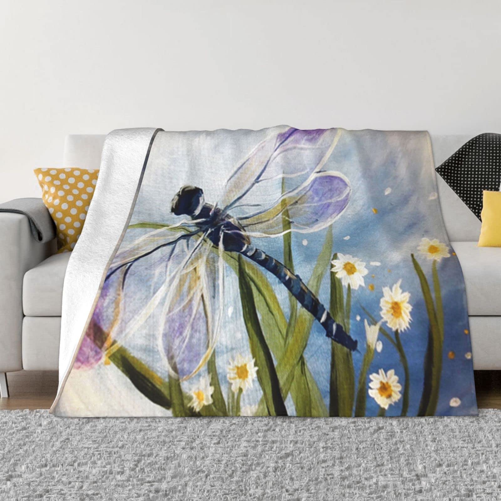 Couverture polaire libellule chaude, plaid épais pour canapé et jeté de lit chambre à coucher