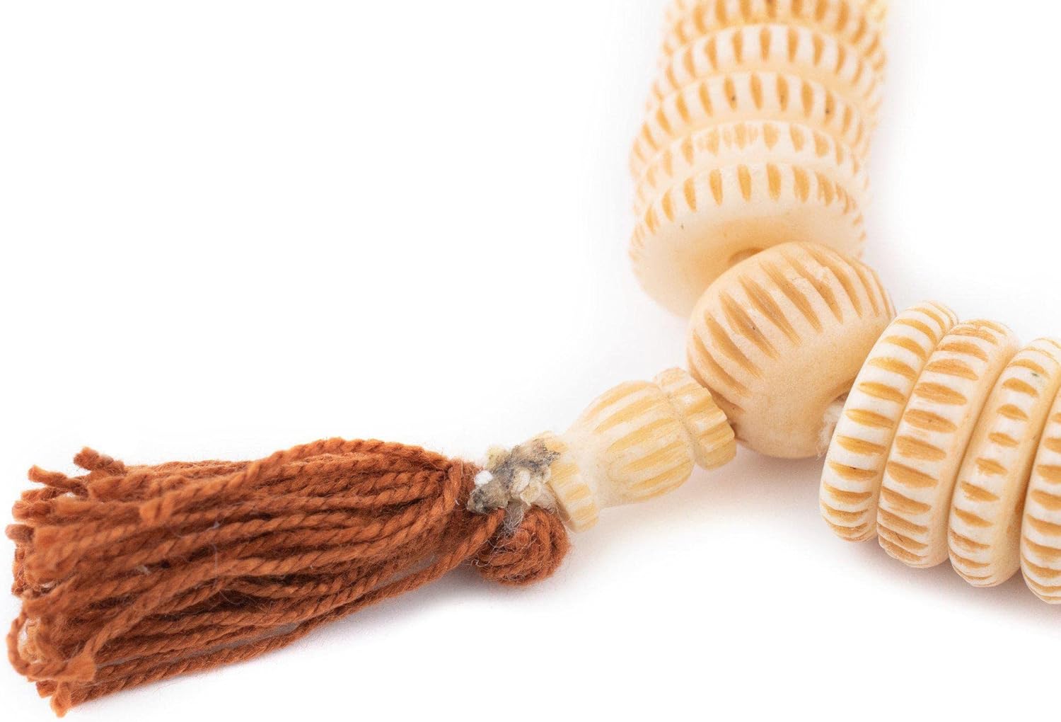 The Bead Chest Beige Carved Disk Bone Mala Beads 16mm Nepal Brown Large Hole 17 Inch Strand