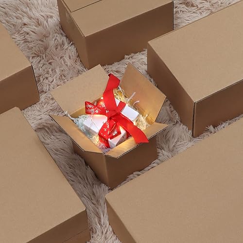 Miniatura 12 de CRUGLA Cajas de envío de 9 x 6 x 4 para pequeñas empresas, caja de embalaje de cartón corrugado, 25 paquetes Marrón,Blanco