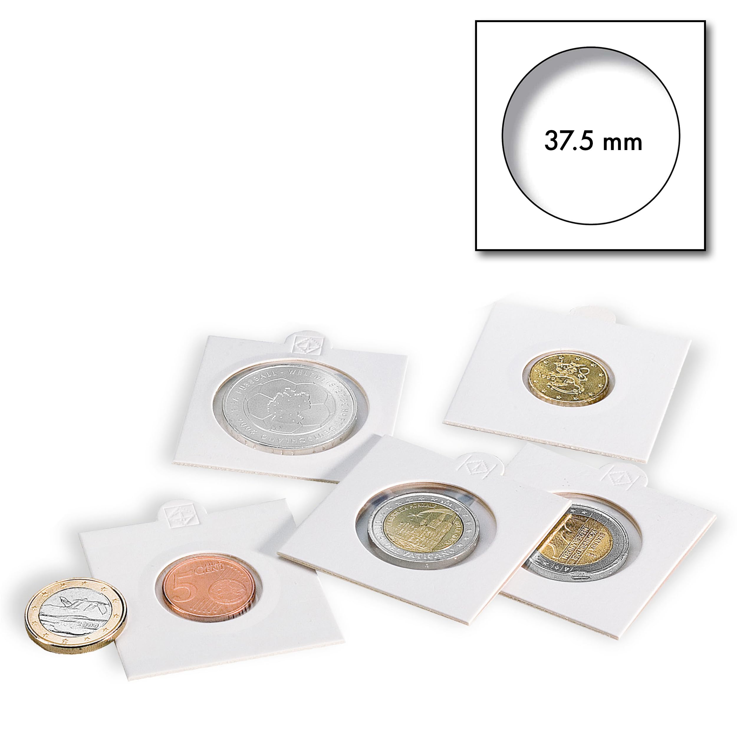 Cartones para monedas autoadhesivos de 37,5 mm en paquete de 100 unidades para numismática