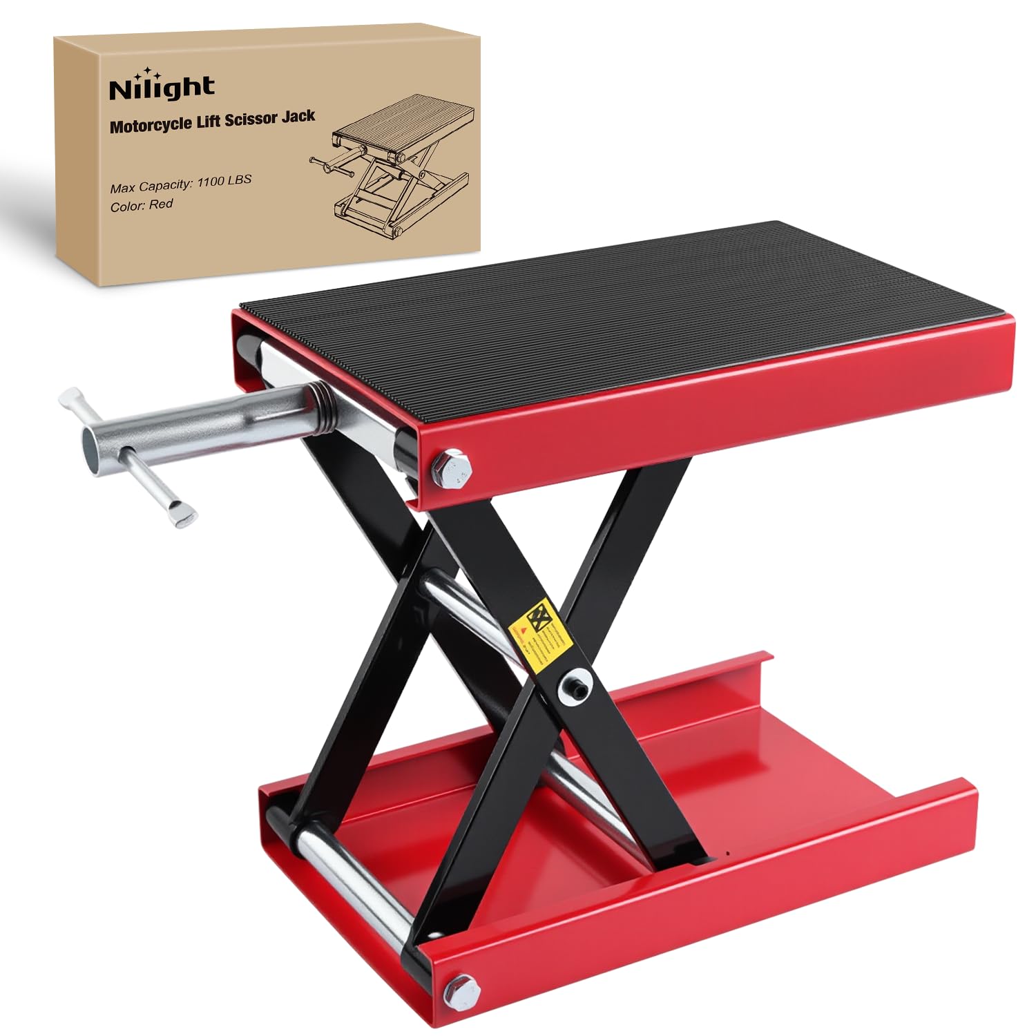 Nilight Motorcycle Lift Jack 1100 LBS Scissor Jack Stand Lift from 3.4" to 14.2" with Wide Deck Crank Handle Steel Scissor Hoist Garage Repair Lifter