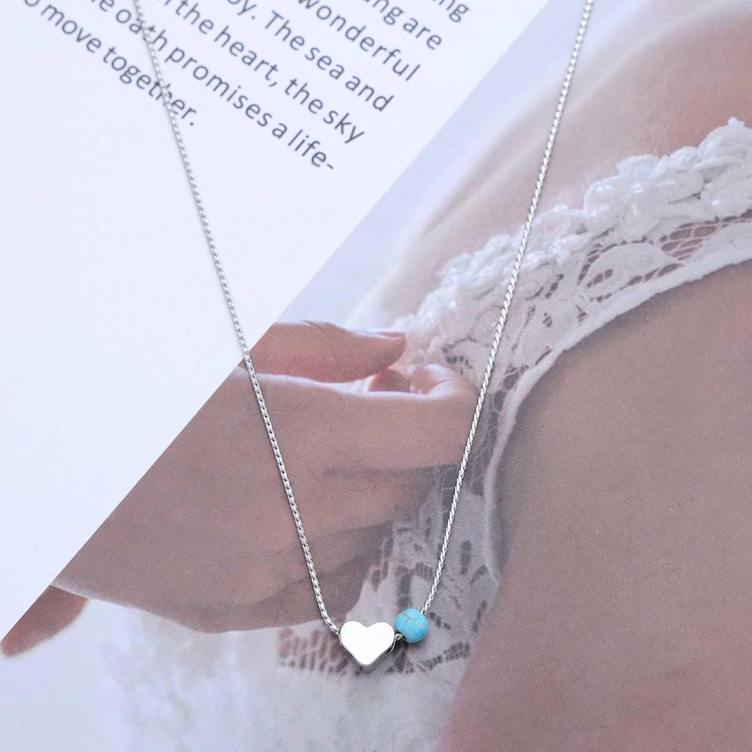 Bohemian Heart Turquoise Ball Choker Necklace Gold Heart Pendant Necklace Small Turquoise Bead Chain Necklace Minimalist Heart Collar Necklace Jewelry for Women - Image 5