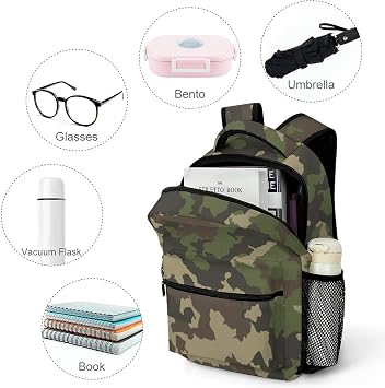 Printed Daily Backpack Primary School Bag Casual Daypack for Teens Kids Green Camouflage