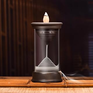 Hourglass Backflow Incense Burner Waterfall Incense Holder Bracket Glass Windproof Cover Provides 20 Counter Flow Incense Cones for Yoga Office Home Decoration Odor Elimination