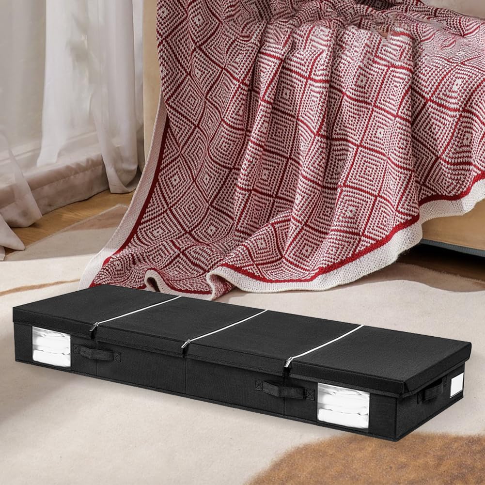Bolsa de almacenamiento bajo la cama con ventana transparente, bandeja de almacenamiento para ropa, gran capacidad con cremallera para ropa de cama, almohadas, manta (120 x 41 x 15 cm)
