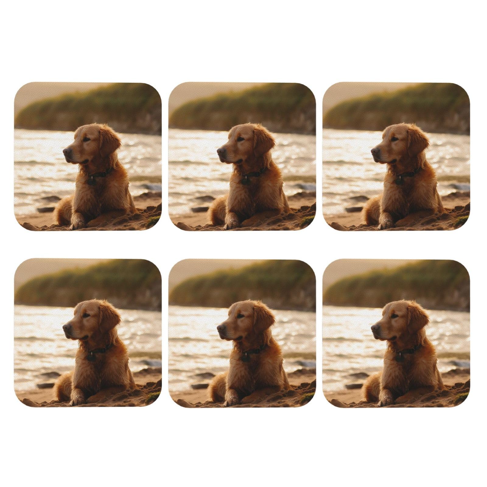 6pcs Leather Coasters for Drinks, Retriever Drink Coasters for Tabletop Protection, 4" Cup Coasters for Coffee Table Decor, Non-Slip Drinking Cup Mat for Hot Or Cold Drink